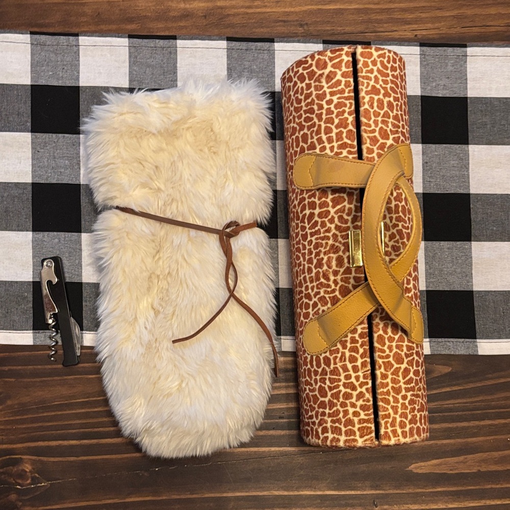 Faux Fur Wine Bag and Giraffe Print Wine Carrier Set restoration Hardware